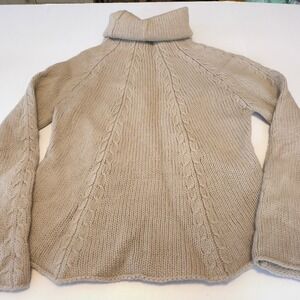 Mercer & Madison 100% Wool Cable Knit Turtleneck Sweater Oatmeal Beige Womens L
